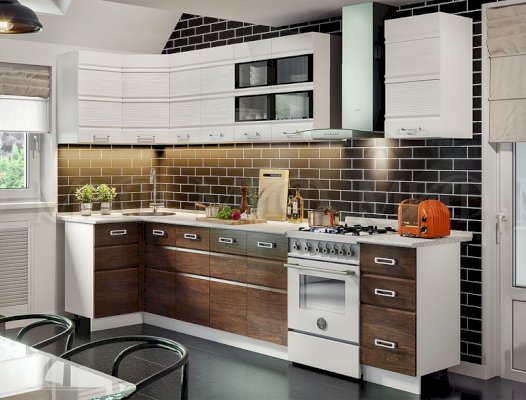 Модульная кухня Техно-2 Белый матовый/Дерево (Миф)